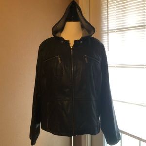 Faux leather jacket with hood